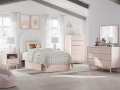 Kids Mor Furniture Wistenpine Panel Bed W/ Storage, Dresser, Mirror & Nightstand In Blush, Twin