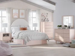 Kids Mor Furniture Wistenpine Panel Bed W/ Storage, Dresser, Mirror & Nightstand In Blush, Twin