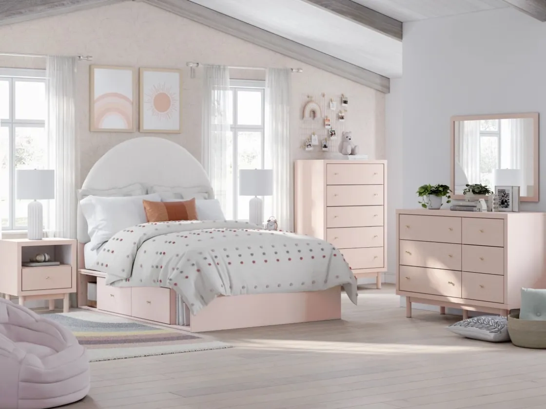 Kids Mor Furniture Wistenpine Panel Bed W/ Storage, Dresser, Mirror & Nightstand In Blush, Twin