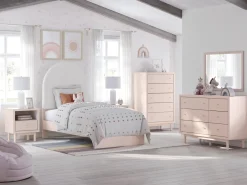 Kids Mor Furniture Wistenpine Panel Bed W/ Storage, Dresser, Mirror & Nightstand In Blush, Twin