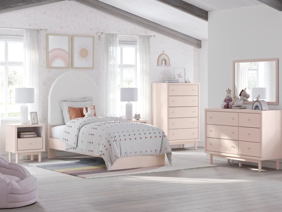 Kids Mor Furniture Wistenpine Panel Bed W/ Storage, Dresser, Mirror & Nightstand In Blush, Twin