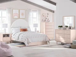 Kids Mor Furniture Wistenpine Panel Bed W/ Storage, Dresser, Mirror & Nightstand In Blush, Twin