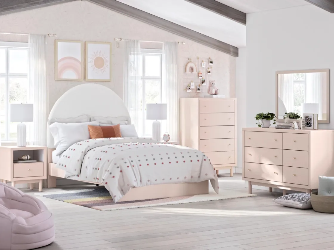 Kids Mor Furniture Wistenpine Panel Bed W/ Storage, Dresser, Mirror & Nightstand In Blush, Twin