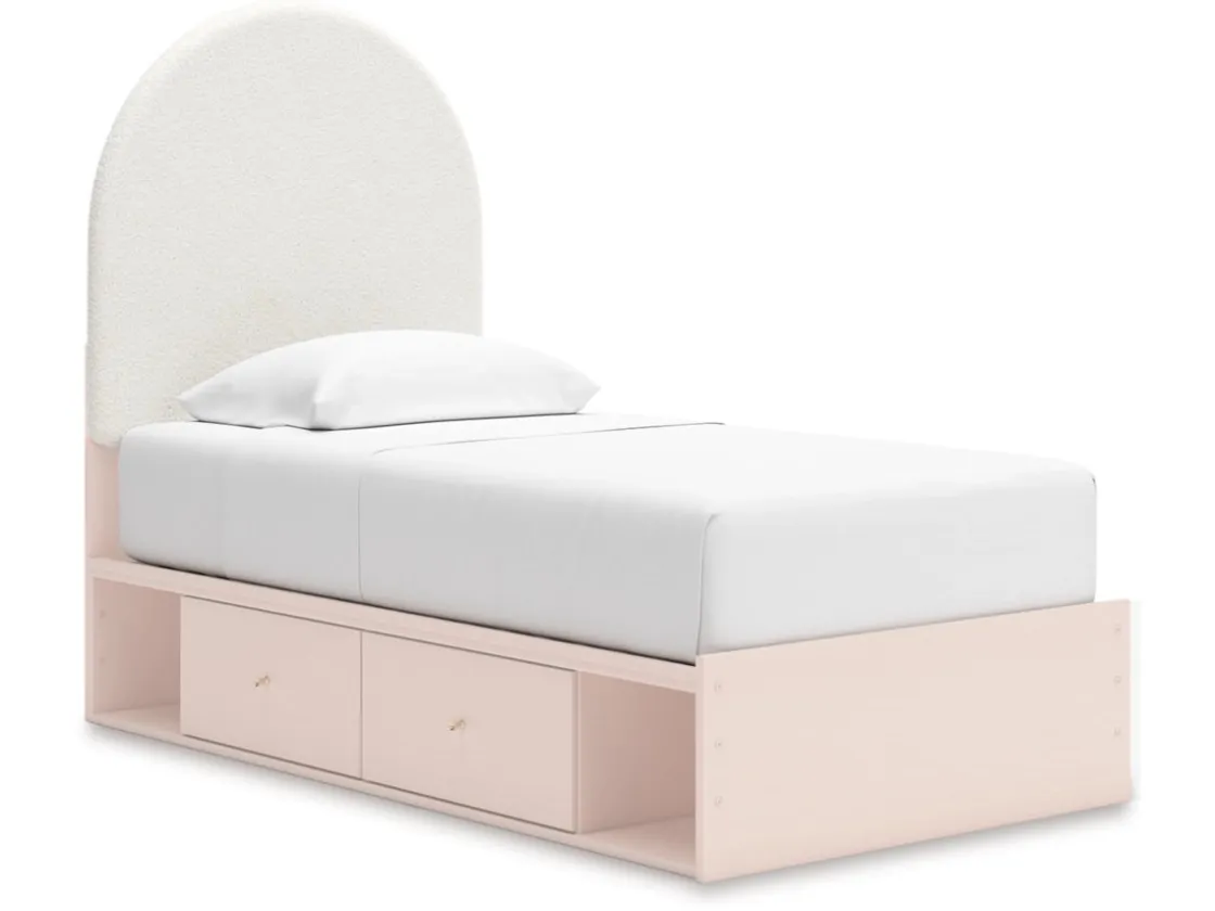 Kids Mor Furniture Wistenpine Panel Bed W/ Storage, Dresser, Mirror & Nightstand In Blush, Twin