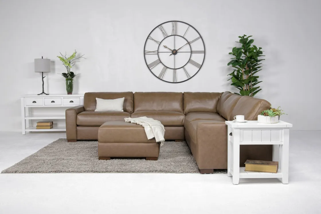 Mor Furniture York 3 Piece Sectional In Chestnut Leather
