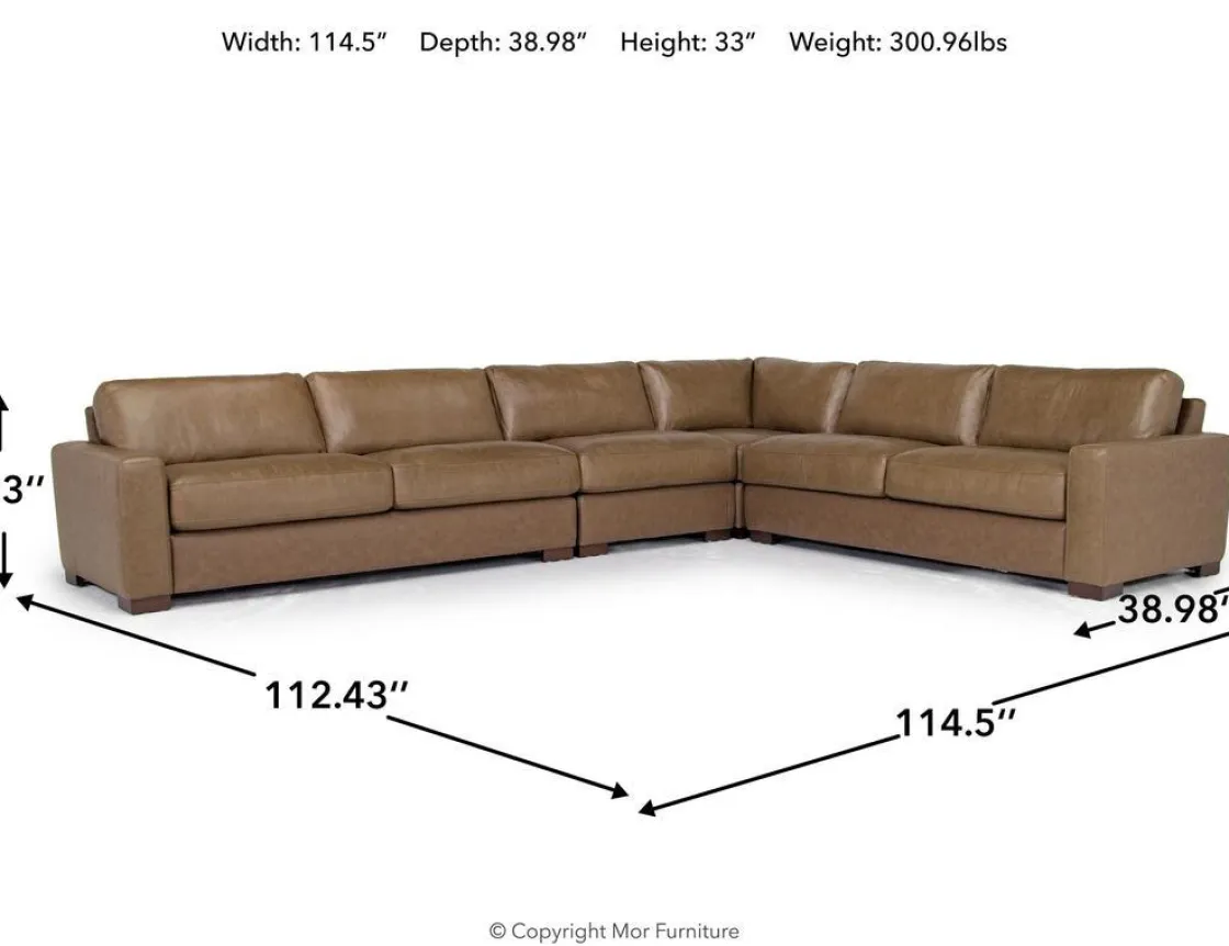 Mor Furniture York 4 Piece Sectional In Chestnut Leather