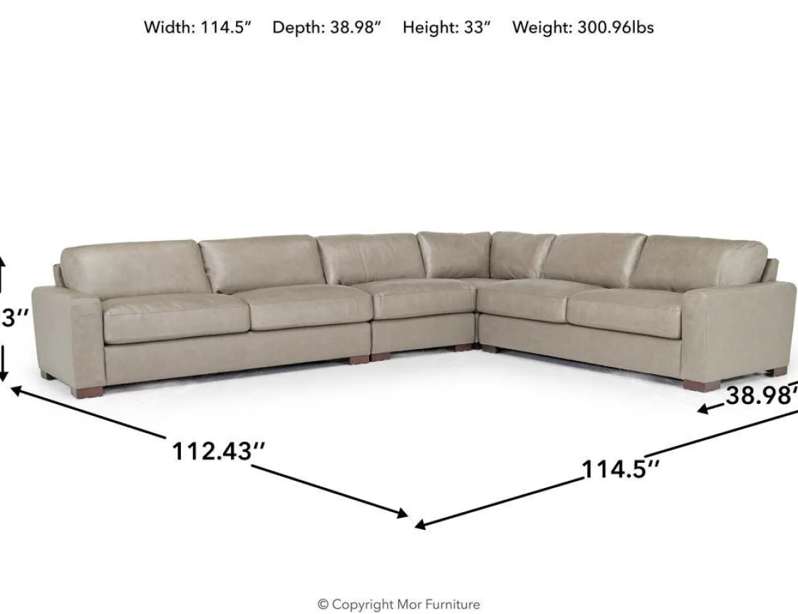 Mor Furniture York 4 Piece Sectional In Chestnut Leather