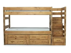 Kids Mor Furniture Young Pioneer Bunk Bed W/ Storage Steps & 4 Storage Drawers In Dark Gray, Twin/Twin