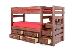 Kids Mor Furniture Young Pioneer Bunk Bed W/ Storage Steps & 4 Storage Drawers In Dark Gray, Twin/Twin