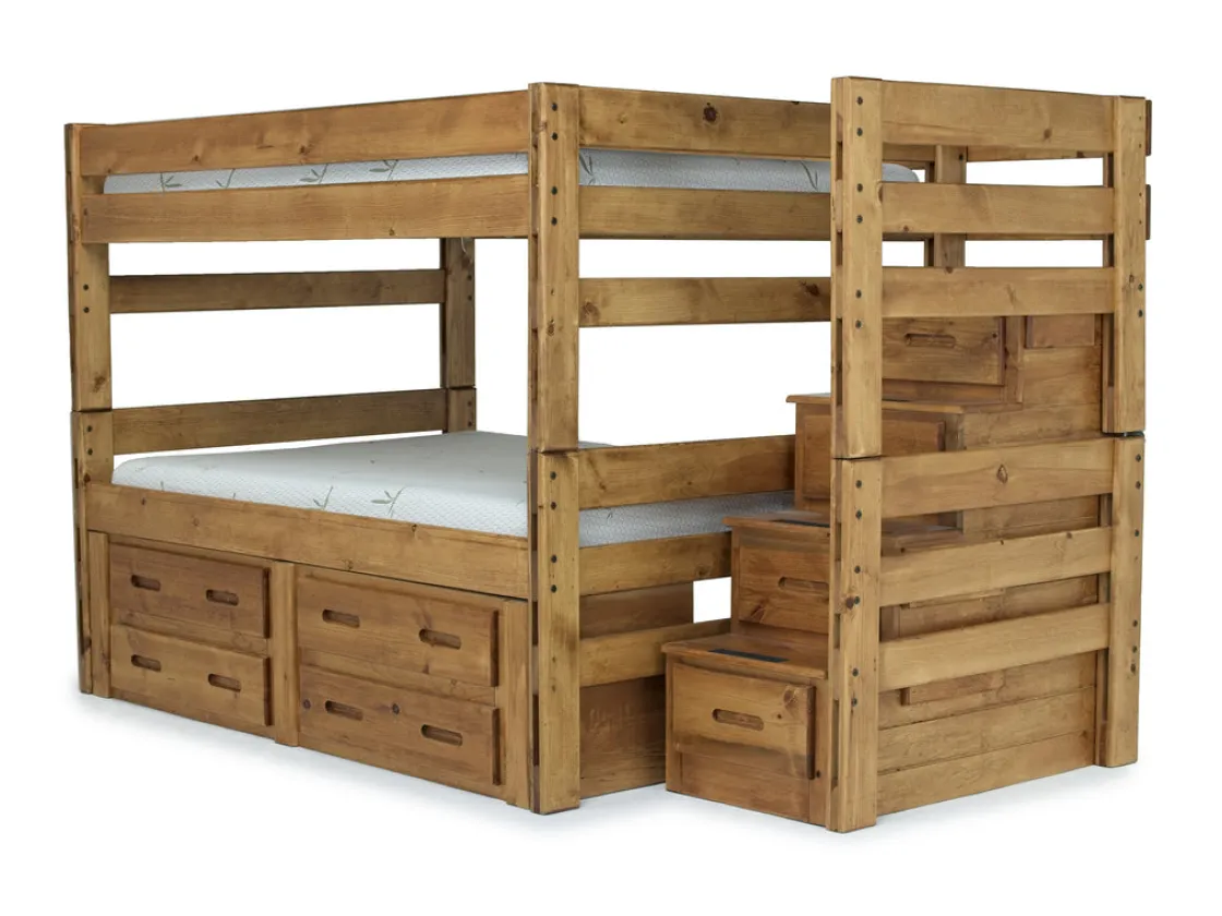 Kids Mor Furniture Young Pioneer Bunk Bed W/ Storage Steps & 4 Storage Drawers In Dark Gray, Twin/Twin