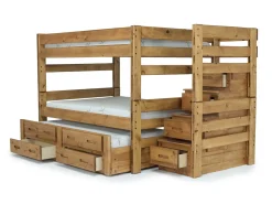Kids Mor Furniture Young Pioneer Bunk W/ Storage Steps & Trundle Bed In Dark Gray, Twin/Twin