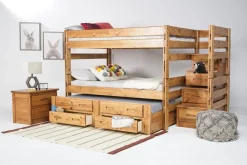 Kids Mor Furniture Young Pioneer Bunk W/ Storage Steps & Trundle Bed In Dark Gray, Twin/Twin