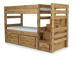 Kids Mor Furniture Young Pioneer Bunk W/ Storage Steps & Trundle Bed In Dark Gray, Twin/Twin
