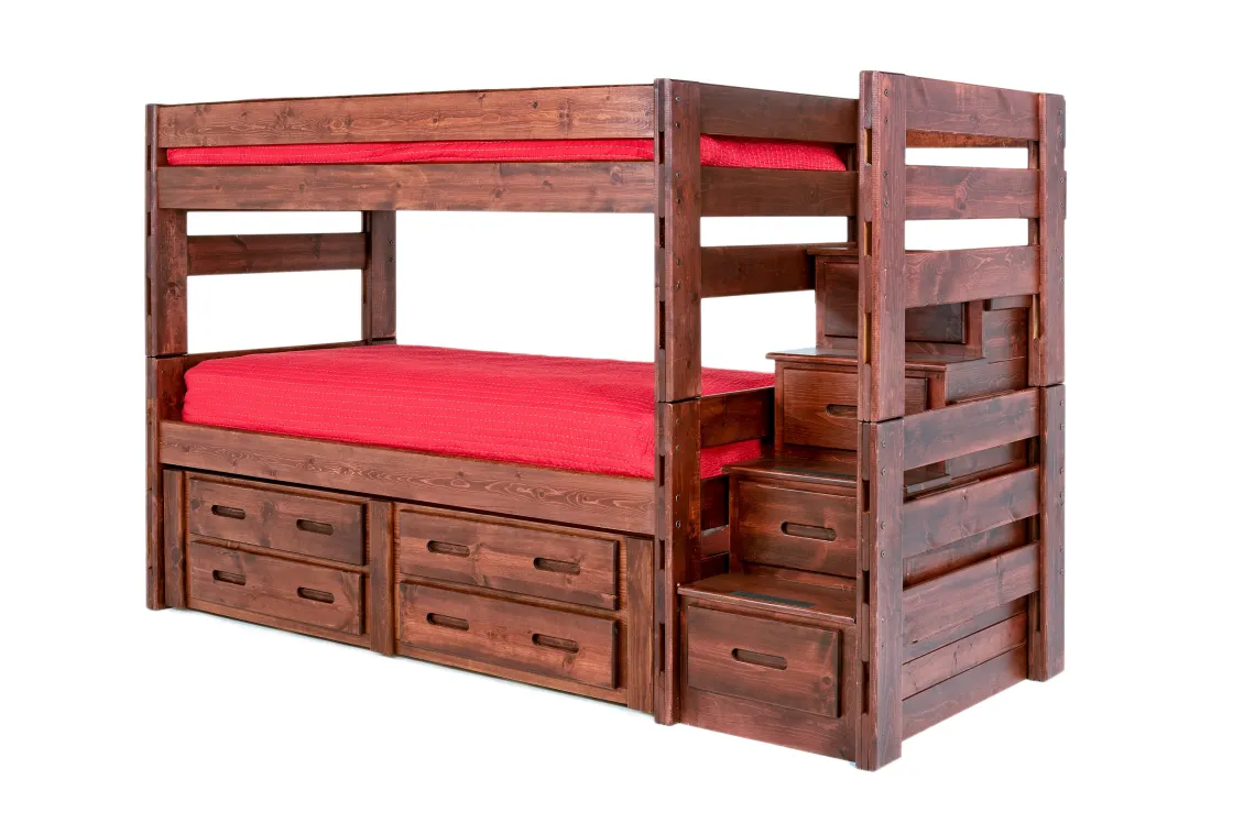 Kids Mor Furniture Young Pioneer Bunk W/ Storage Steps & Trundle Bed In Dark Gray, Twin/Twin