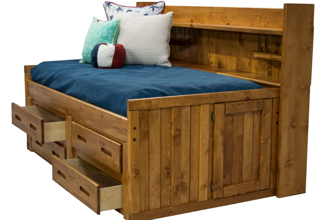 Kids Mor Furniture Young Pioneer Sideways Captain Bed W/ 4 Drawer Storage In Cinnamon, Twin