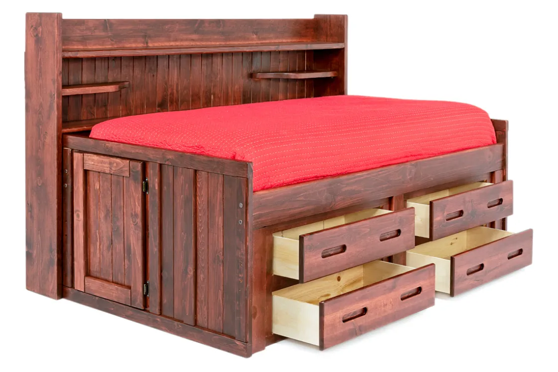 Kids Mor Furniture Young Pioneer Sideways Captain Bed W/ 4 Drawer Storage In Cinnamon, Twin